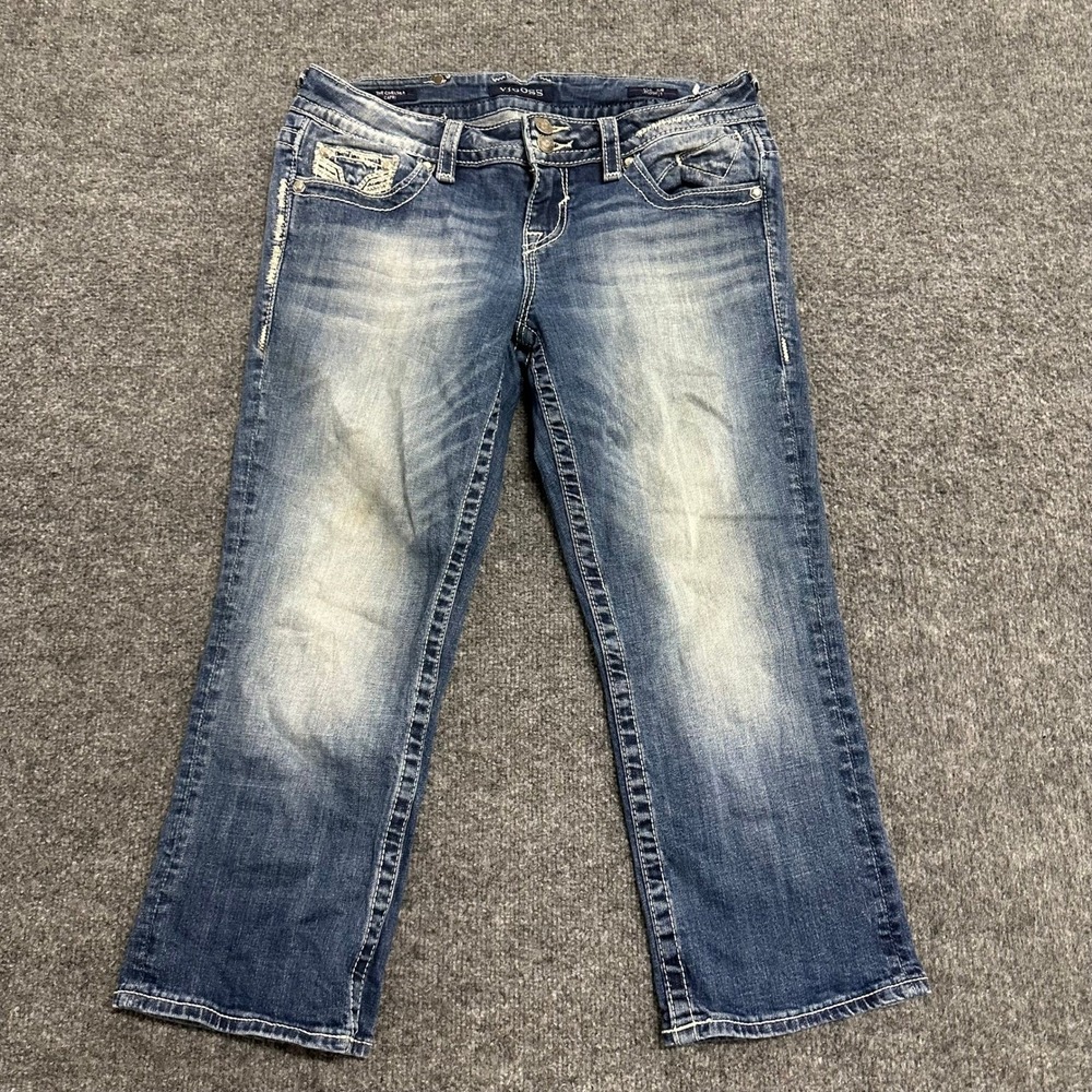 Vigoss Capri Jeans Womens Size 7/8 Blue The Chelsea Thick Stitch Stretch Denim